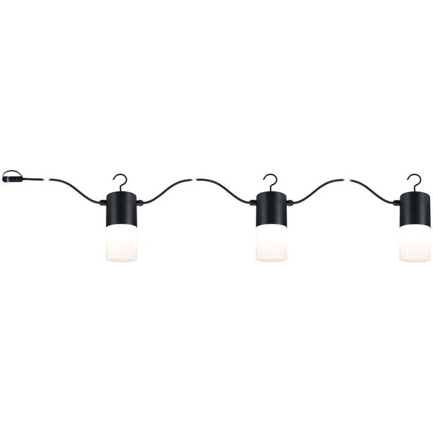 LED-valoketju Paulmann Plug & Shine Tubs, IP44, 3000K, 3x2W, antrasiitti