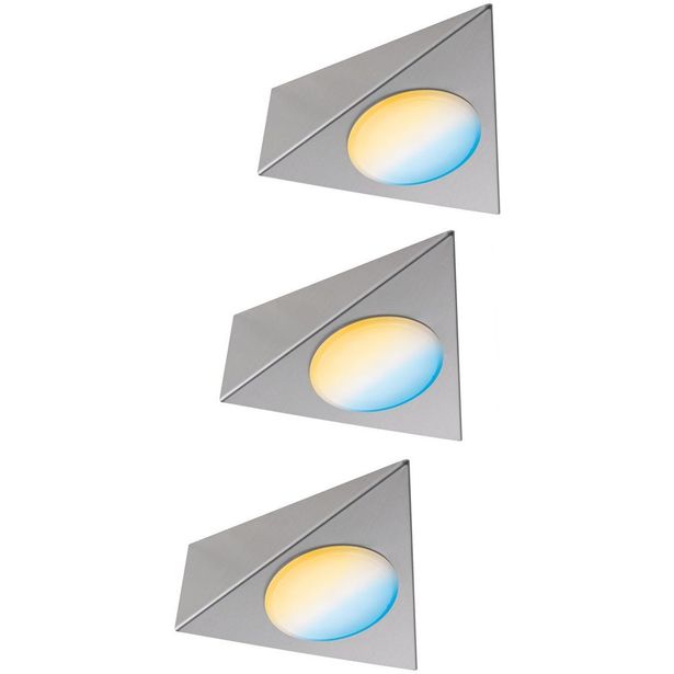LED-kalustevalaisin Paulmann Clever Connect Trigo, 3kpl, säädettävä värilämpötila, harjattu nikkeli