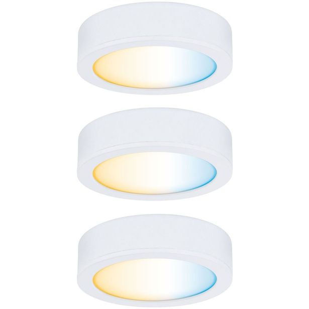 LED-kalustevalaisin Paulmann Clever Connect Disc, 3kpl, säädettävä värilämpötila, mattavalkoinen