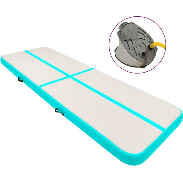 Täytettävä voimistelumatto pumpulla 400x100x20 cm PVC vihreä