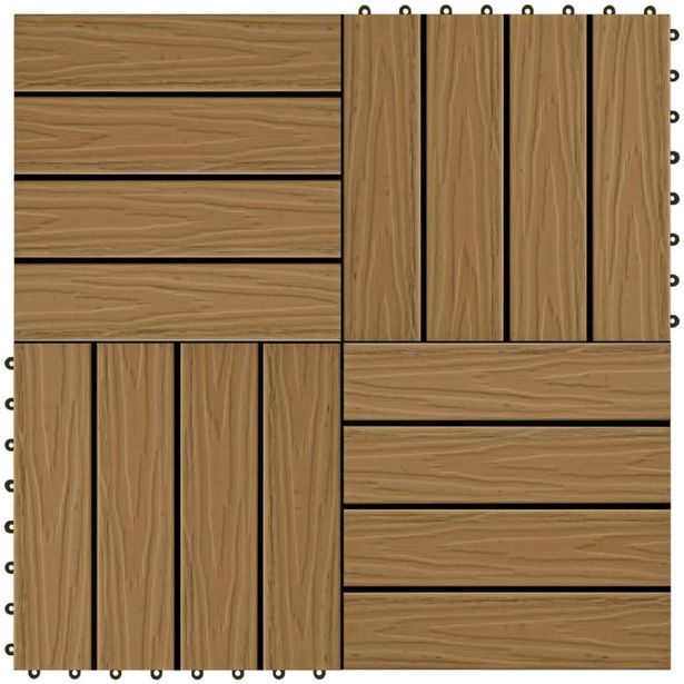 Terassilaatat 11 kpl WPC 30x30 cm 1m² tiikin värinen