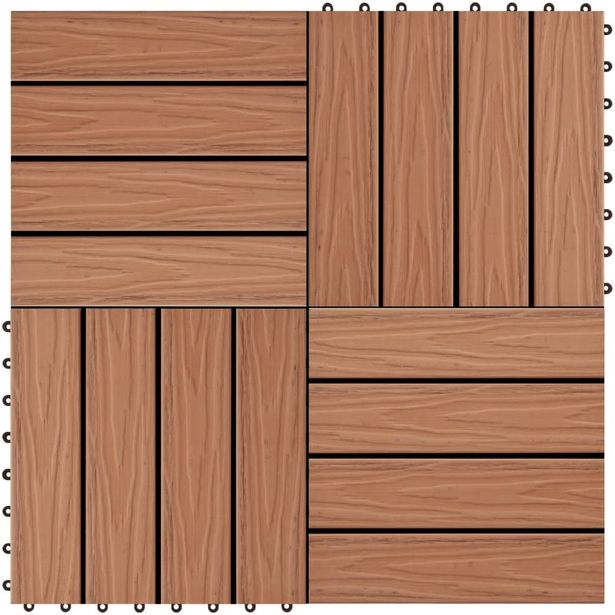 Terassilaatat 11 kpl WPC 30x30 cm 1m² vaaleanruskea