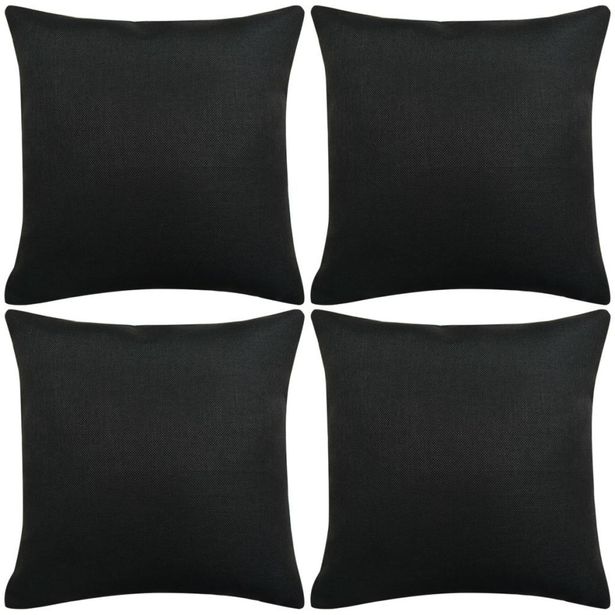 Tyynynpäällinen pellavatyylinen musta 4kpl 80x80 cm_1