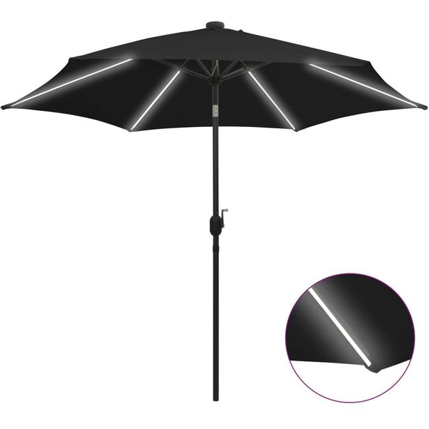 Ulkoaurinkovarjo led-valot alumiinitanko 300 cm musta_1