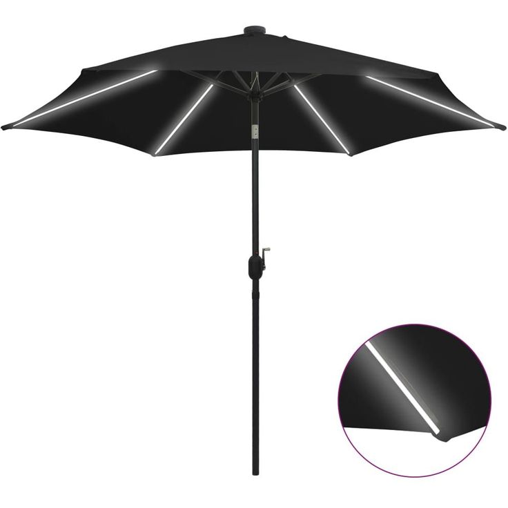 Ulkoaurinkovarjo led-valot alumiinitanko 300 cm musta_1