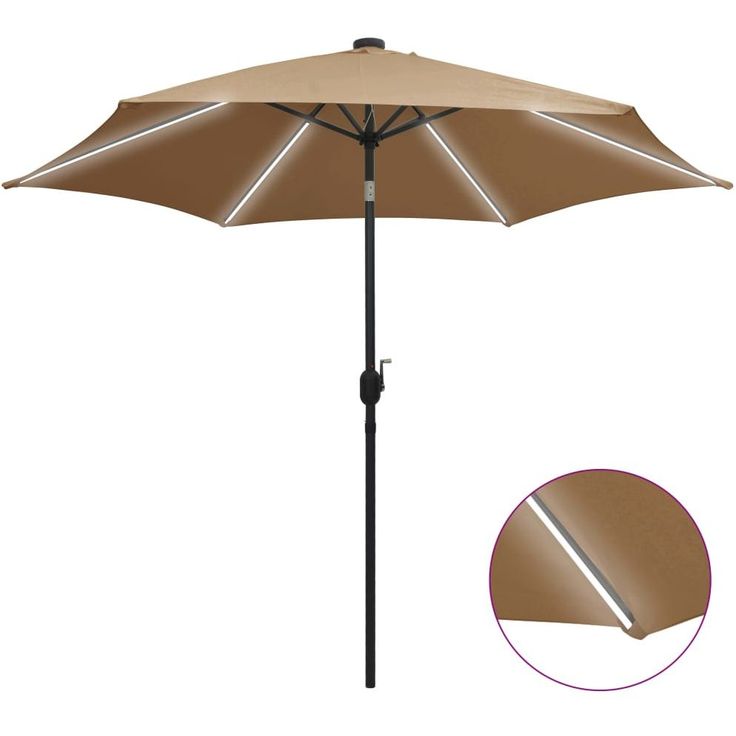 Ulkoaurinkovarjo led-valot alumiinitanko 300cm harmaanruskea_1