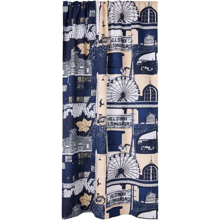 Sivuverho Vallila Helsinki, 140x250cm, beige/sininen