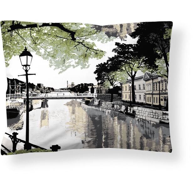 Tyynyliina Vallila Aurajoki, 50x60cm, vihreä/keltainen