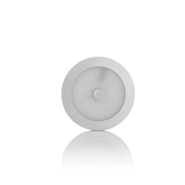 Kalustevalaisin Spectrum LED SMD 2.9W 12V PIR-liiketunnistin Ø68x7mm valkoinen, eri värilämpötiloja