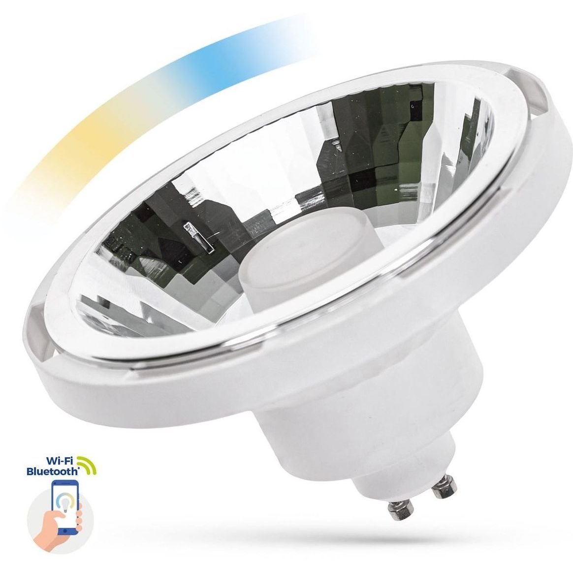 LED-älylamppu Spectrum GU10 AR111 10W 230V valkoinen 30° CCT+DIM Wi-Fi/BT 3000-6000K