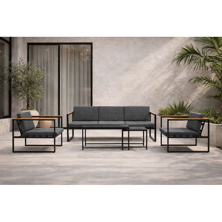 Oleskeluryhmä Venture Home Dakar, 3-istuttava sohva + 2 lepotuolia + sarjapöytä, harmaa/musta Google Shopping kuva