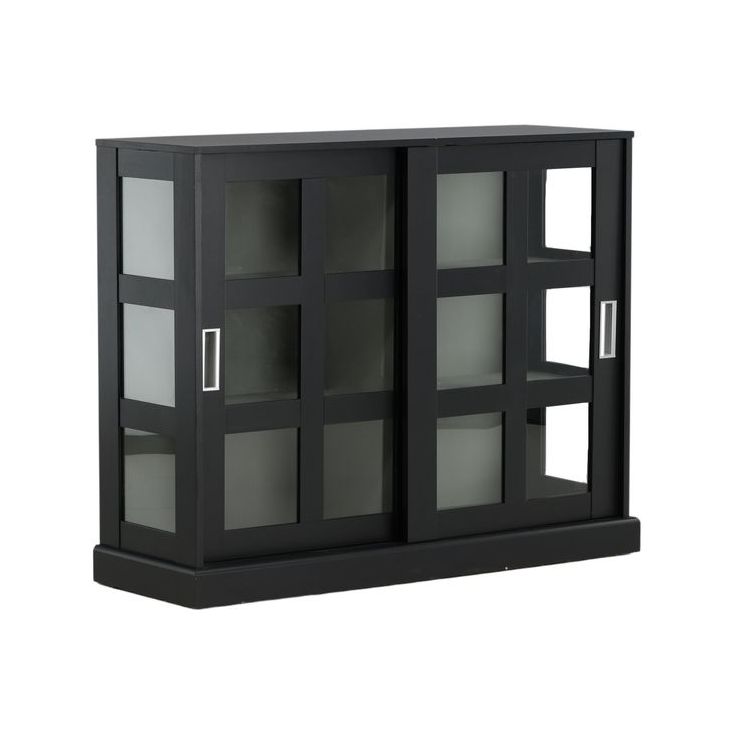 Matala vitriinikaappi liukuovilla Venture Home Lock, 120x40x95cm, musta