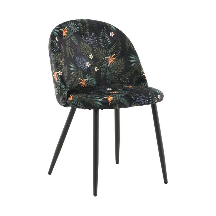 Ruokapöydän tuoli Venture Home Velvet, musta kukkakuosi