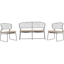 Oleskeluryhmä Venture Home Milano, 2-istuttava sohva + 2 nojatuolia, musta alumiini/hiekka