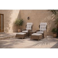 Oleskeluryhmä Venture Home Washington, 2 lepotuolia rahilla + pöytä, polyrottinki, ruskea/luonnonvalkoinen