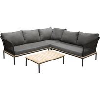 Sohvaryhmä Venture Home Andorra, 4-istuttava kulmasohva + sohvapöytä, musta runko/harmaat pehmusteet