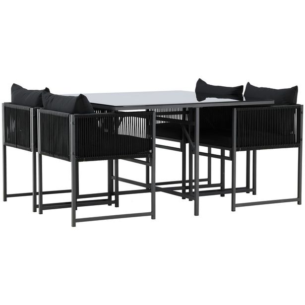 Ruokailuryhmä Venture Home Noto, 120x120cm ruokapöytä + 4 tuolia, musta