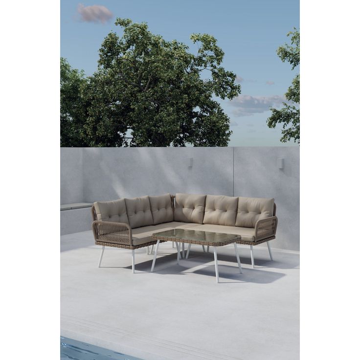 Kulmasohva terassille Venture Home Ibiza, sohvapöydällä, 5-istuttava, beige/ruskea