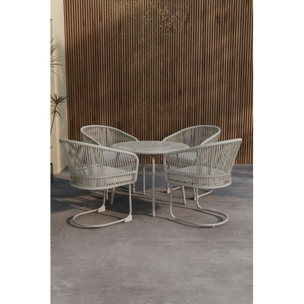 Ruokailuryhmä ulos Venture Home Tilos, 4-istuttava, vaaleanharmaa