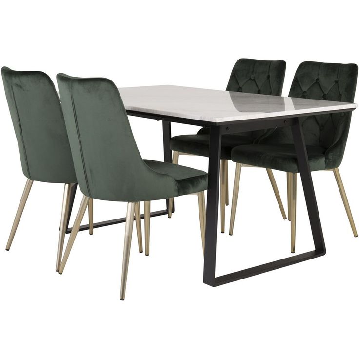 Ruokailuryhmä Venture Home, 140x90cm valkoinen Estelle-pöytä + 4 Velvet Deluxe -tuolia, sametti