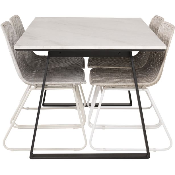 Ruokailuryhmä Venture Home, 140x90cm musta Estelle-pöytä + 4 valkoista Cirebon-tuolia