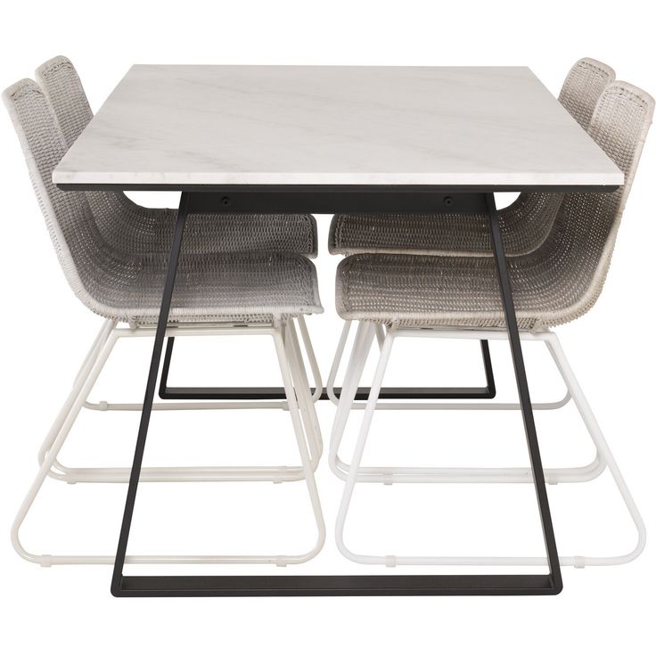 Ruokailuryhmä Venture Home, 140x90cm musta Estelle-pöytä + 4 valkoista Cirebon-tuolia