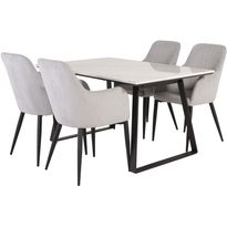 Ruokailuryhmä Venture Home, 140x90cm valkoinen Estelle-pöytä + 4 Comfort-tuolia, vakosametti