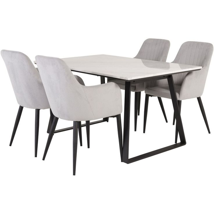 Ruokailuryhmä Venture Home, 140x90cm valkoinen Estelle-pöytä + 4 Comfort-tuolia, vakosametti