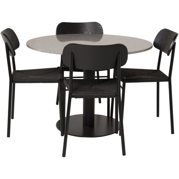 Ruokailuryhmä Venture Home, ⌀106cm Razzia-pöytä + 4 Polly-tuolia