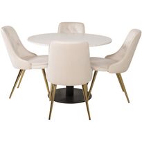 Ruokailuryhmä Venture Home, ⌀106cm Razzia-pöytä + 4 Velvet Deluxe -tuolia, sametti