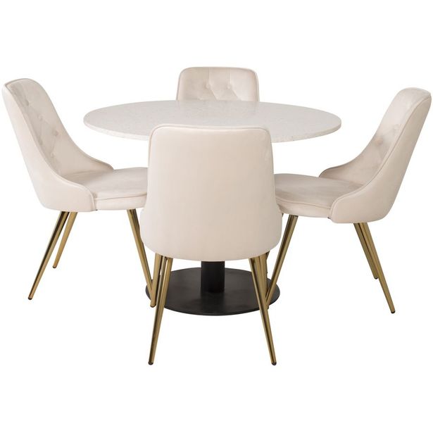 Ruokailuryhmä Venture Home, ⌀106cm Razzia-pöytä + 4 Velvet Deluxe -tuolia, sametti