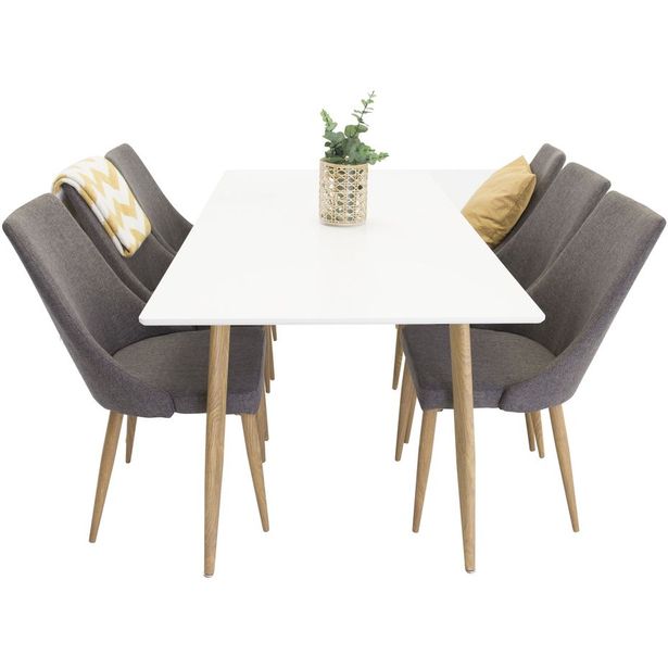 Ruokailuryhmä Venture Home, 180x90cm valkoinen/ruskea Polar-pöytä + 6 Leone-tuolia