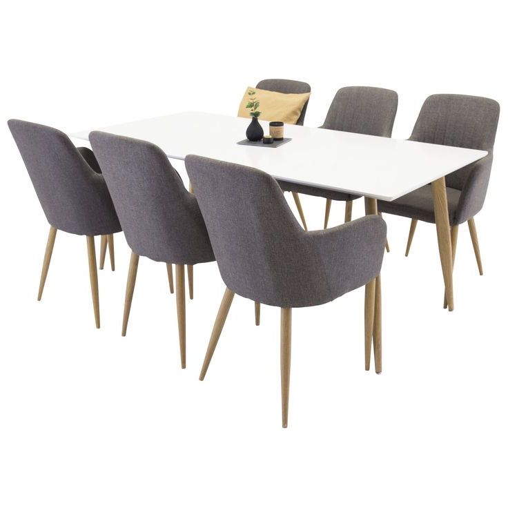 Ruokailuryhmä Venture Home, 180x90cm valkoinen/ruskea Polar-pöytä + 6 Comfort-tuolia