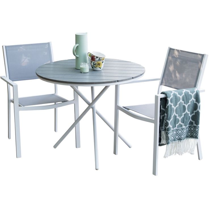 Parvekeryhmä Venture Home, ø90cm harmaa-valkoinen Parma-pöytä + 2 harmaa-valkoista Copacabana-tuolia, matala selkänoja