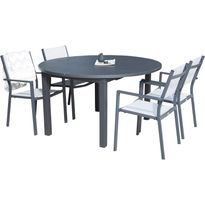 Ruokailuryhmä ulos Venture Home, musta Marbella-pöytä Ø140cm + 4 harmaata Copacabana-tuolia
