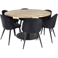 Pyöreä ruokailuryhmä Venture Home, Ø140cm ruskea Cirebon-pöytä + 6 Velvet-tuolia