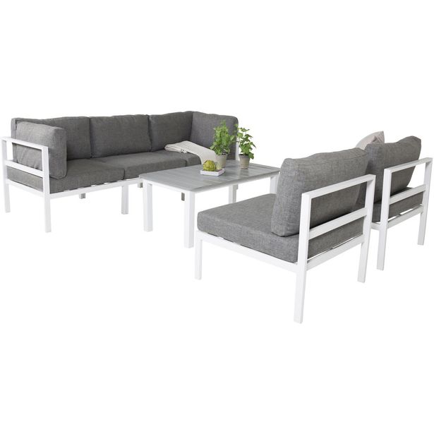 Moduulisohvaryhmä Venture Home Copacabana, 4-5 -istuttava + Parma-sohvapöytä, harmaa/valkoinen