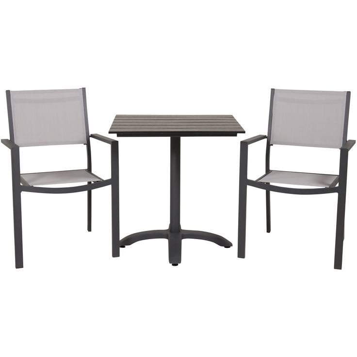 Ruokailuryhmä ulos Venture Home, 70x70cm musta Colorado-pöytä + 2 harmaata Copacabana-tuolia