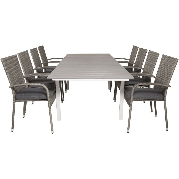Ruokailuryhmä Venture Home, 160/240x100cm jatkettava harmaa/valkoinen Levels-pöytä + 8 harmaata Anna-tuolia