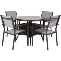 Ruokailuryhmä Venture Home, ø90cm musta Volta-pöytä + 4 pinottavaa Copacabana-tuolia