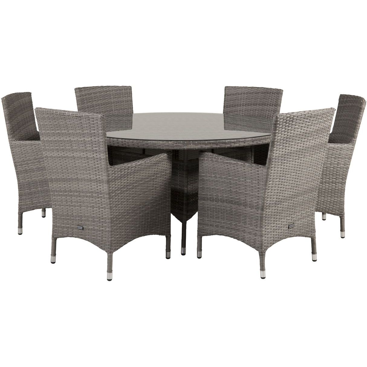Ruokailuryhmä Venture Home, ø150cm harmaa Volta-pöytä + 6 harmaata Malin-tuolia, pehmusteilla