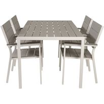 Ruokailuryhmä Venture Home, 150x90cm harmaa/valkoinen Break-pöytä + 4 harmaata, pinottavaa Levels-tuolia