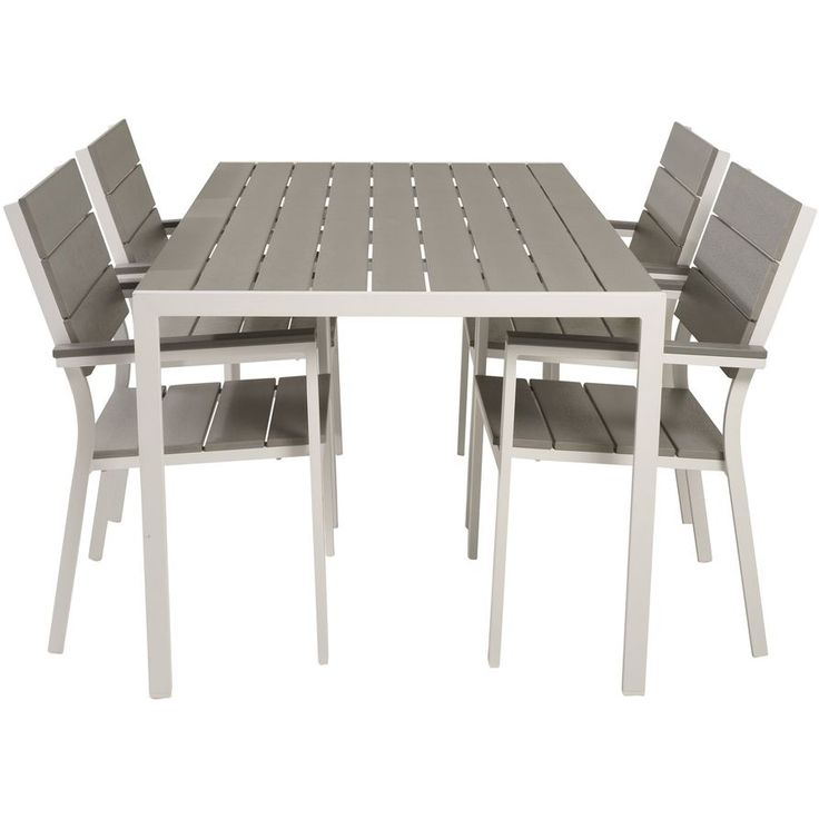 Ruokailuryhmä Venture Home, 150x90cm harmaa/valkoinen Break-pöytä + 4 harmaata, pinottavaa Levels-tuolia