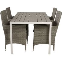 Ruokailuryhmä Venture Home, 150x90cm harmaa/valkoinen Break-pöytä + 4 beige-harmaata Malin-tuolia