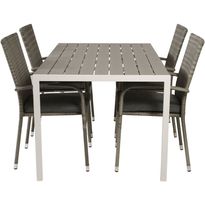 Ruokailuryhmä Venture Home, 150x90cm harmaa/valkoinen Break-pöytä + 4 harmaata, pinottavaa Anna-tuolia