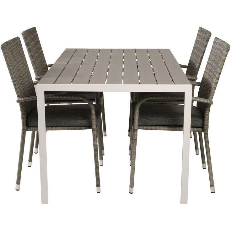 Ruokailuryhmä Venture Home, 150x90cm harmaa/valkoinen Break-pöytä + 4 harmaata, pinottavaa Anna-tuolia