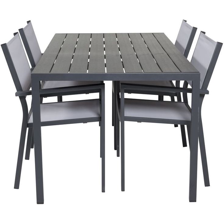 Ruokailuryhmä Venture Home, 150x90cm musta Break-pöytä + 4 harmaa/mustaa, pinottavaa Copacabana-tuolia