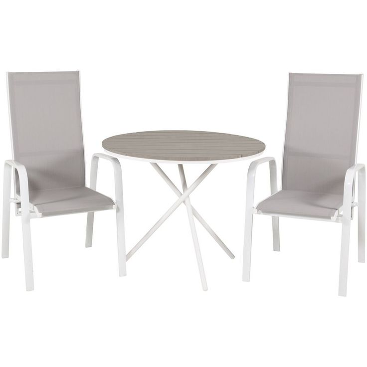 Parvekeryhmä Venture Home, ø90cm harmaa-valkoinen Parma-pöytä + 2 harmaa-valkoista, pinottavaa Copacabana-tuolia