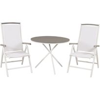 Parvekeryhmä Venture Home, ø90cm harmaa-valkoinen Parma-pöytä + 2 Albany-säätötuolia