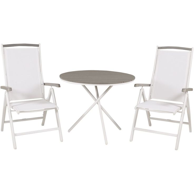 Parvekeryhmä Venture Home, ø90cm harmaa-valkoinen Parma-pöytä + 2 Albany-säätötuolia